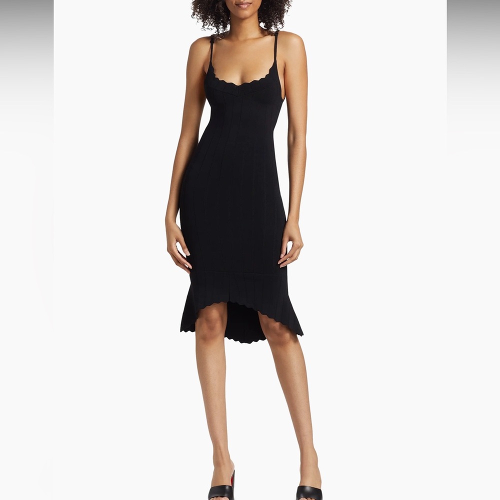 L’AGENCE Asa Knit Bodycon Scalloped Edge Asymmetric Hem Black Dress NWOT SZ XS